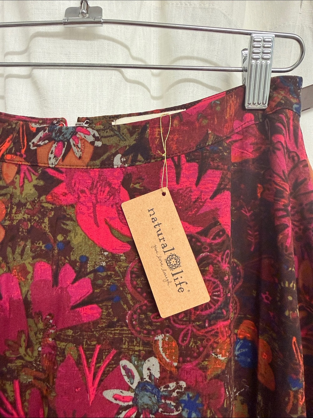 NATURAL LIFE Boho Floral Skirt in Magenta, Olive & Blue